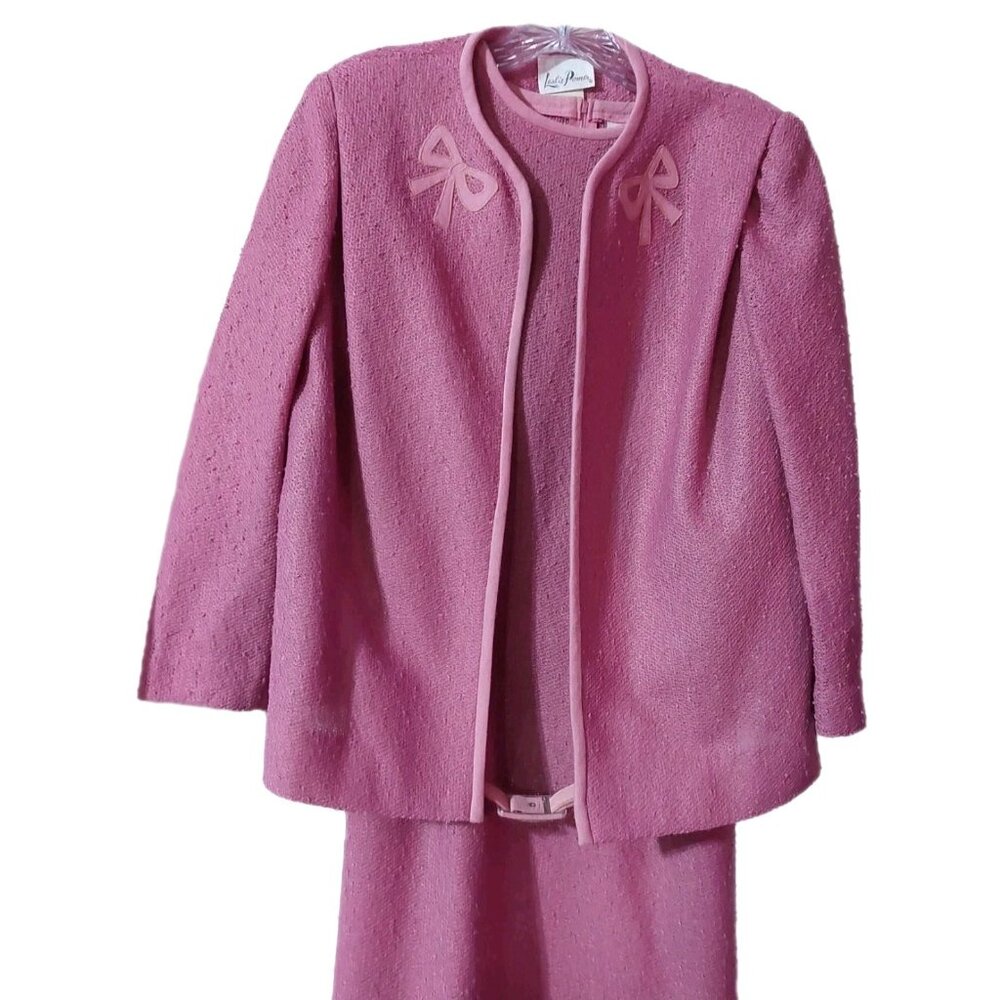 Leslie Pomer Pink Sleeveless Dress With Jacket Size 14 B 1960 Belted READ